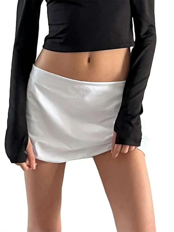 Women Sexy Bodycon Mini Skirts Solid Color Mid Waist Wrapped A-line Short Skirts Trendy Streetwear