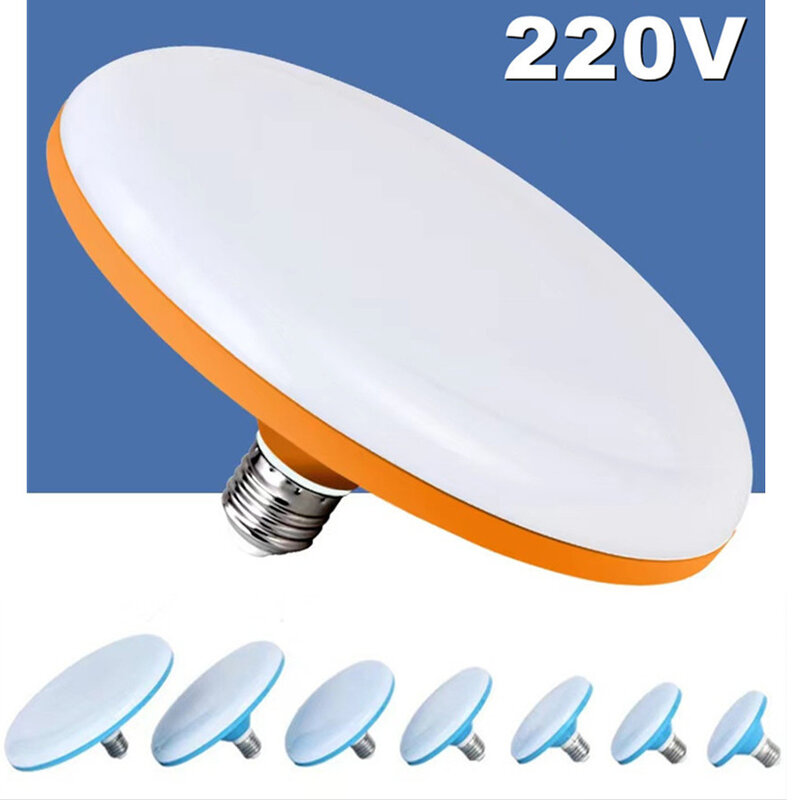 Lampu LED bohlam E27, cahaya meja penerangan Led putih hangat dalam ruangan AC 220V 12W 15W 20W 30WUFO