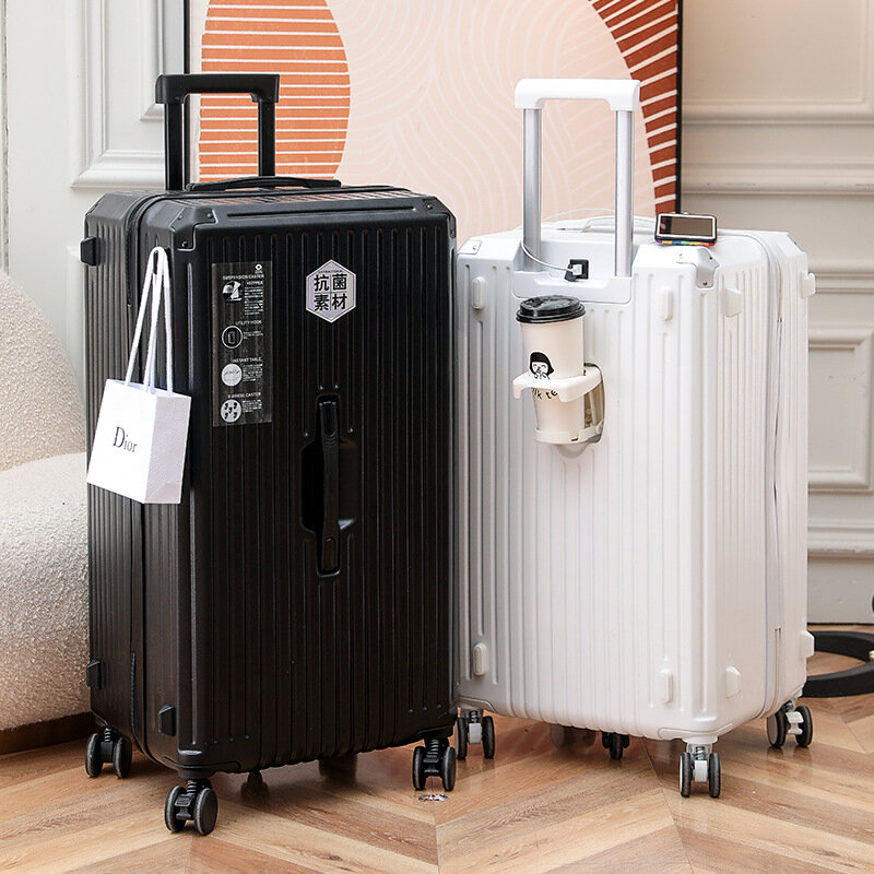 New Five-Wheel Luggage Large Capacity multifunctional Trolley Case Female Brake Cup Holder Suitcase Universal Wheel  Pack Trunk