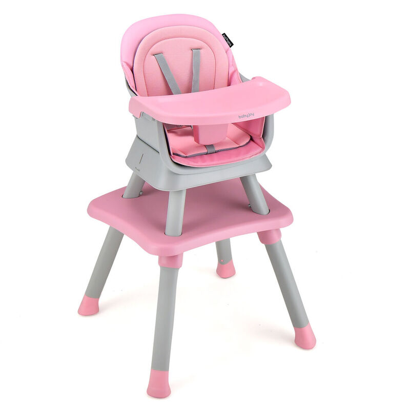 Детское высокое кресло Babyjoy 6 в 1, обеденное сиденье-трансформер с розовым съемным подносом