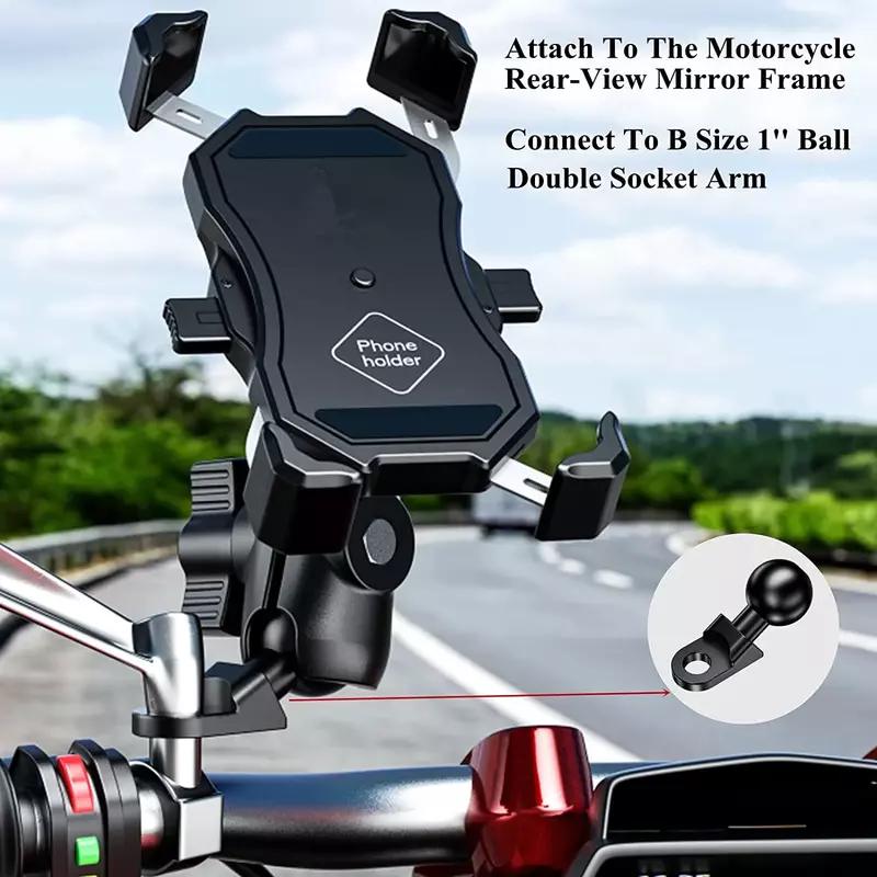 1 In Ball Head Mount Adapter GPS Holder Motocicleta Bicicleta Guiador Clip Retrovisor Espelho Bracket para GoPro 10 9 8 Suportes de câmera