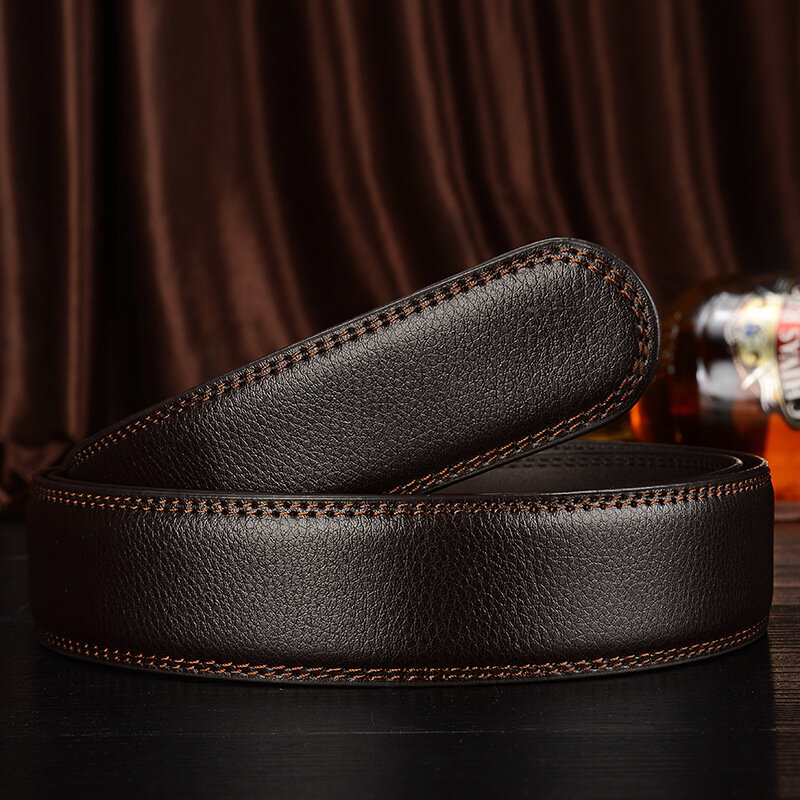Cinturón de piel auténtica con hebilla automática, Cinturón de piel de vaca sin hebilla, color café negro, ancho de 3,0 cm y 3,5 cm