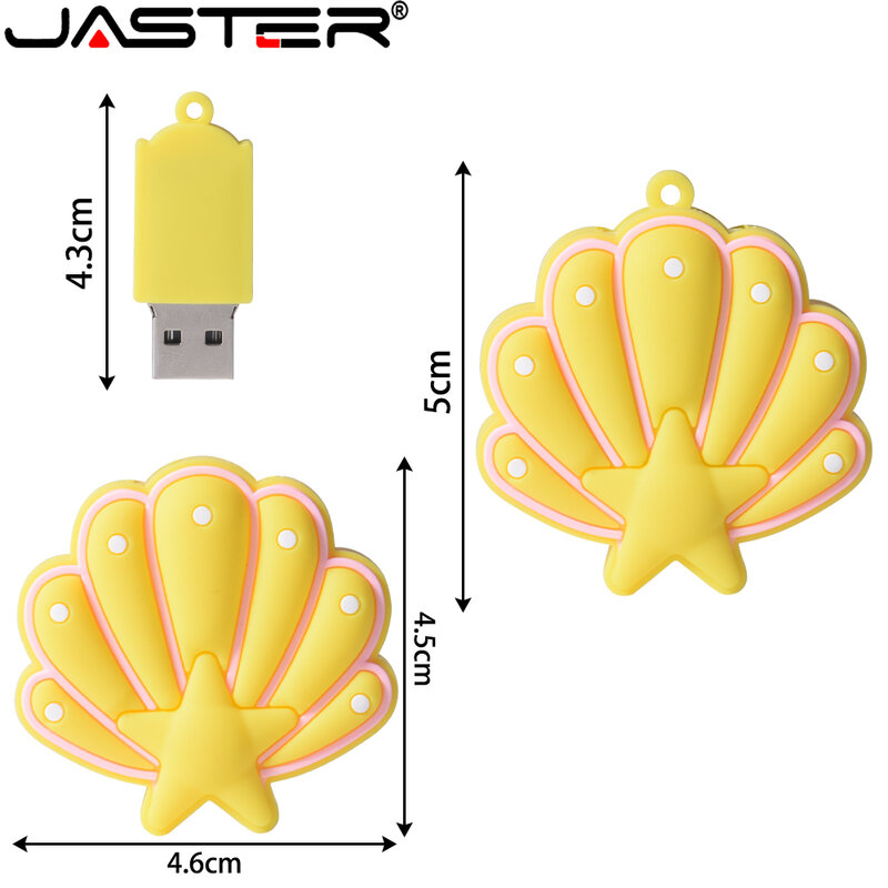 Cute Shell USB 2.0 Flash Drive 64GB Yellow Plastic U Disk 32GB 16GB Pen Drives 8GB Pendrive 4GB Memory Stick External Storage