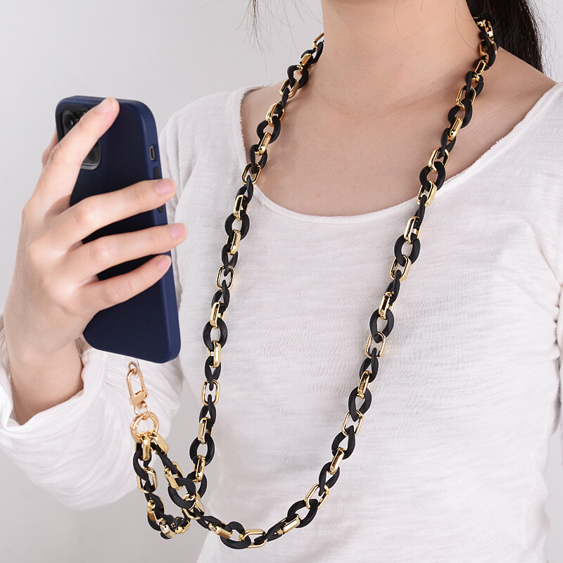 Cadena de teléfono móvil con cuentas acrílicas de tamaño largo, cadena colgante para el cuello, Correa antipérdida para teléfono, joyería de moda
