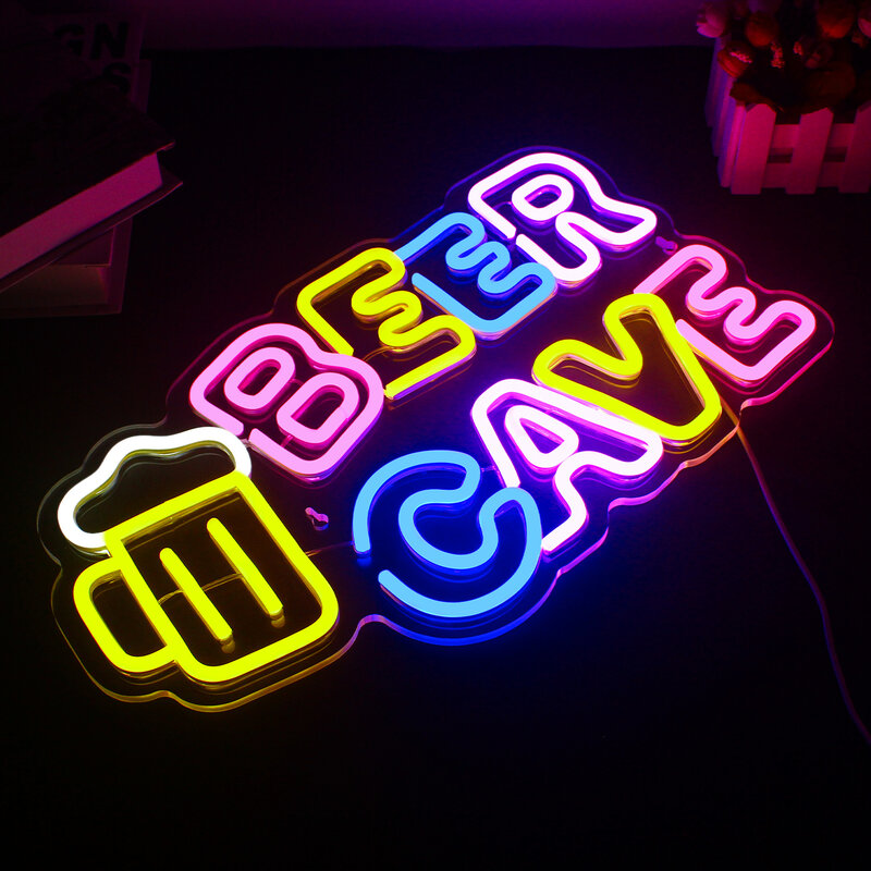 Letrero de neón de cueva de cerveza, luces LED coloridas para decoración de pared de habitación, luces colgantes alimentadas por USB para el hogar, Bar, fiesta, Club, adornos de lámpara de arte hechos a mano