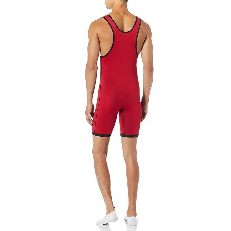 Pakaian Singlet Gulat Hitam dan Putih Bodysuit Tinju Pakaian Renang Pria Besi Olahraga Gym Kebugaran Skinsuit Tanpa Lengan Pakaian Lari