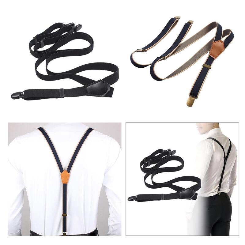 Suspender Y kasual punggung pria, tali selempang lebar 2cm tahan lama dapat disesuaikan elastis dengan 3 klip untuk bisnis pernikahan