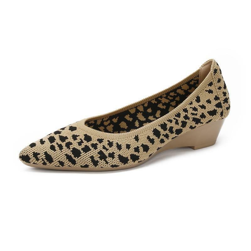Women's Anti-skid Rubber Sole Fashionable Beautiful Pattern Casual Wedge Shaped  Shallow Mouth Casual Breathable Leopard Plaid