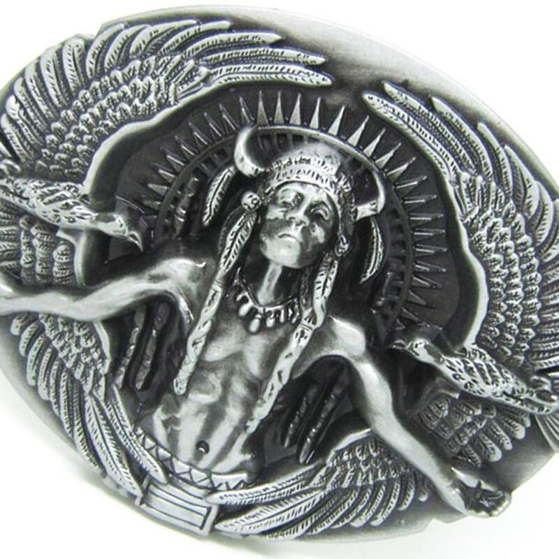 Serious Indian Chief Face with Double Holy Shape Cowboy Belt Buckle