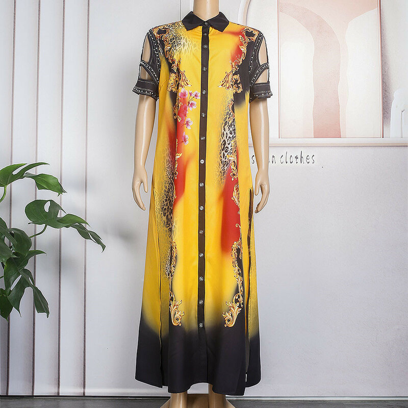 2023 New European and American Women's Leopard Print Loose Large Size Split Dress African Shirt Dress S9382