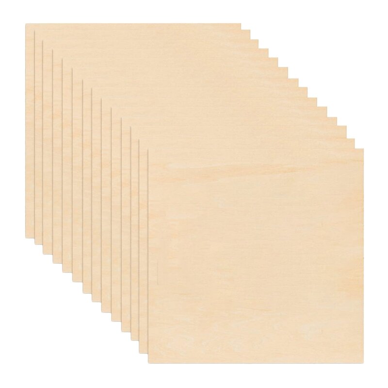 Lot de 50 feuilles de contreplaqué fines de 4x4 pouces, 1/16 pouces, planche de bois artisanal