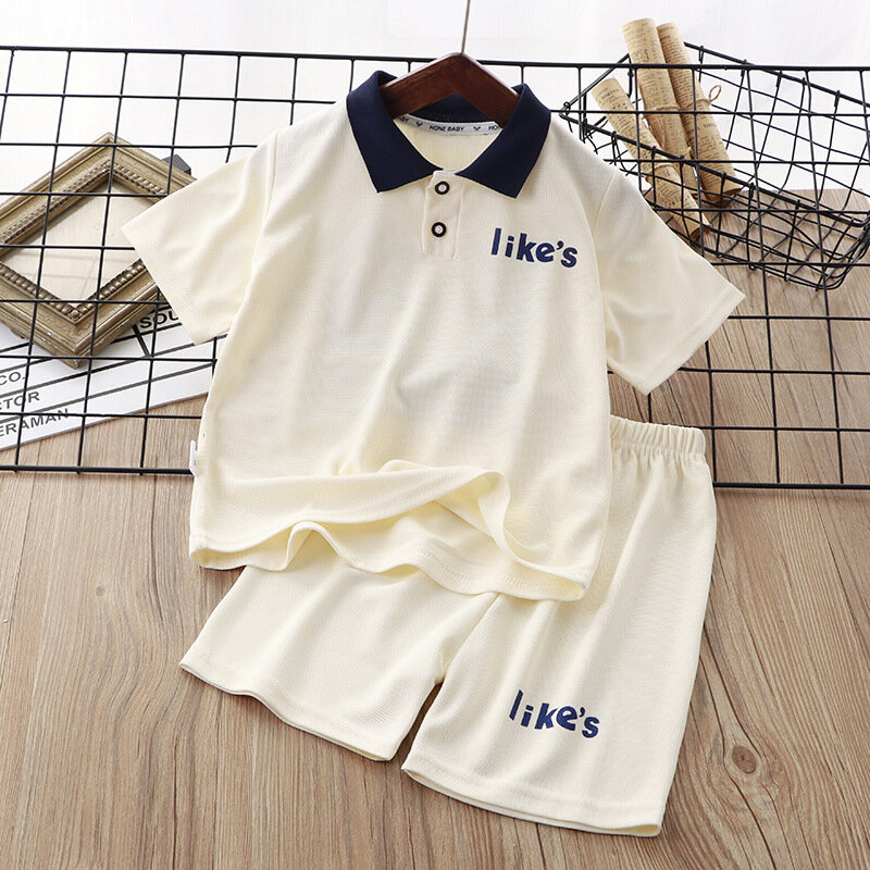 Summer Baby Boy Clothes Set Children Lapel Tshirts and Shorts 2pcs Suit Teenage Letter Short Sleeve Top Bottom Outfit Tracksuits