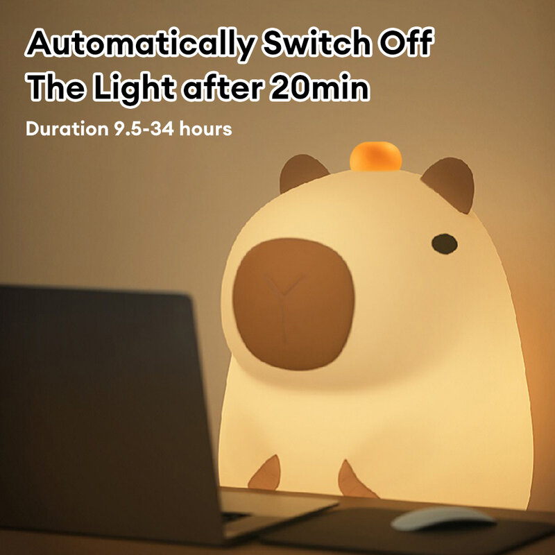 Cute Silicone LED Capybara Night Light Animal Lamp Touch Sensor Nightlight Children Kid Bedside Bedroom Decor Birthday Gift