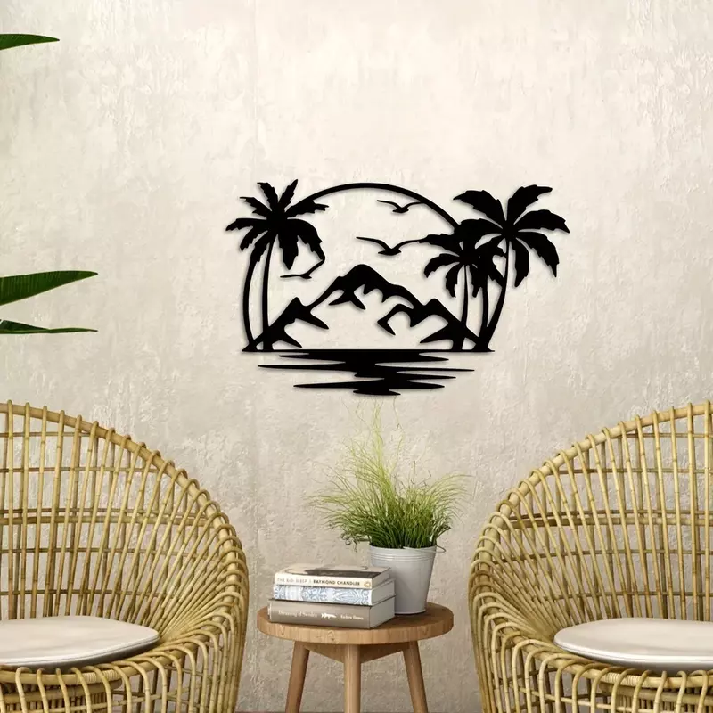 Plaque murale de palmier tropical en fer, 1 pièce, art décoratif en métal pour usage extérieur et intérieur, parfait pour décoration de jardin et de maison