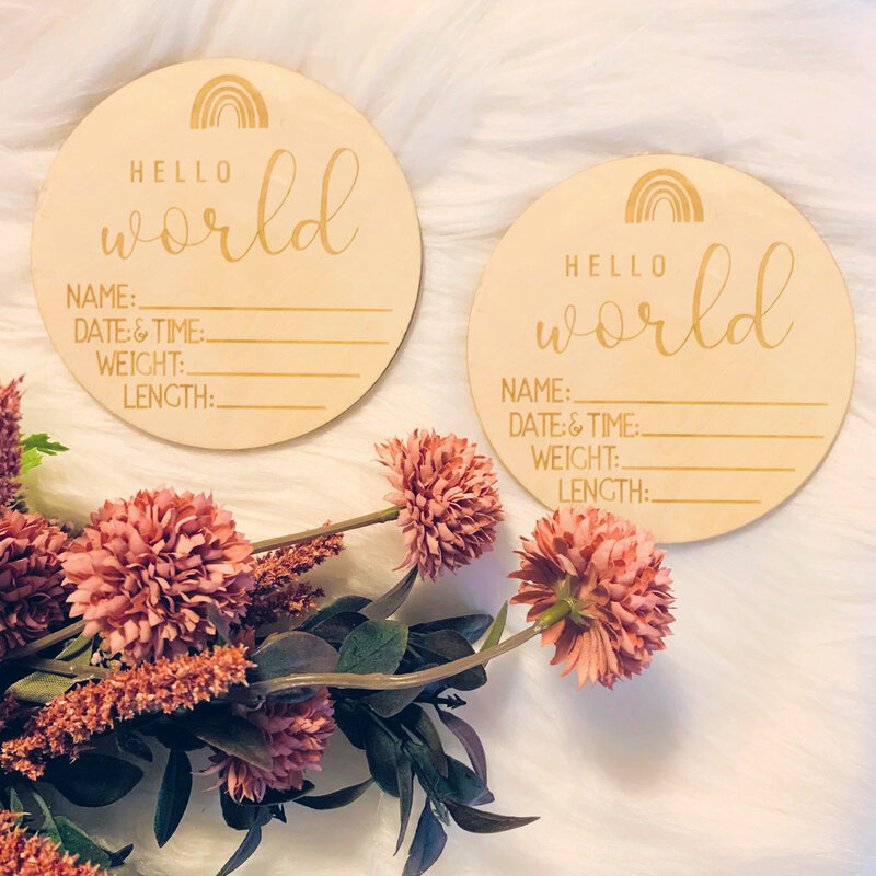 Birth Announcement Sign Wooden Baby Arrival Sign Round Hello World Birth Announcement Sign Wooden Baby Name Signs Newborn Sign