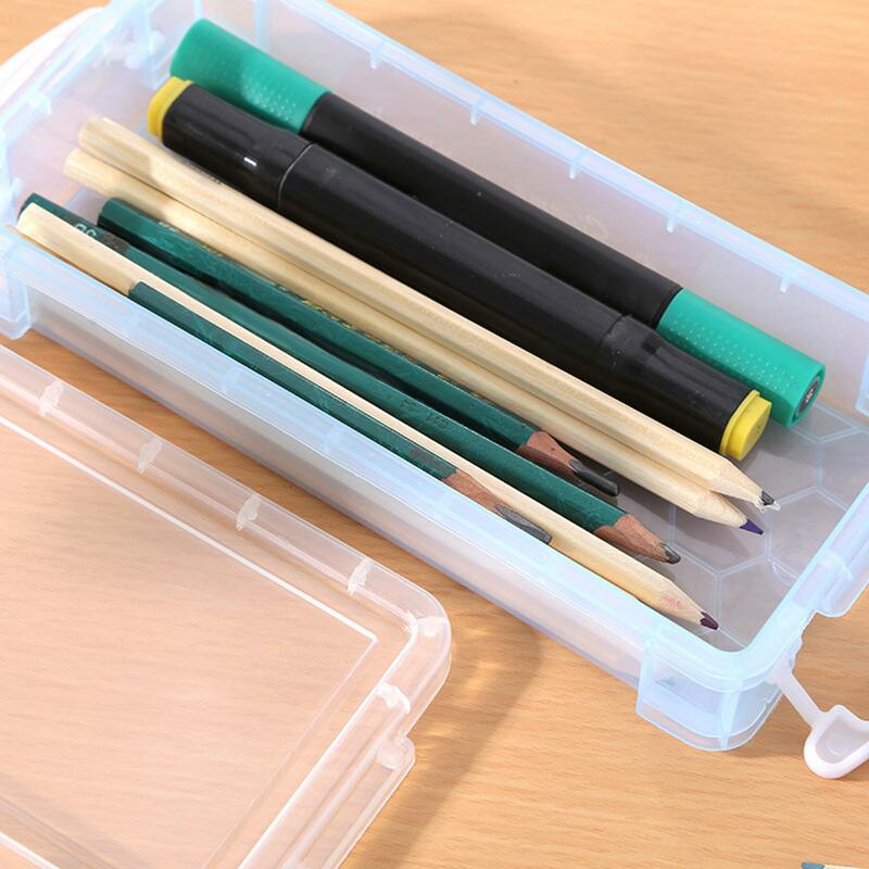 Kotak pensil plastik 2-4 Pak, krayon sikat pensil lukisan kotak penyimpanan Pensil