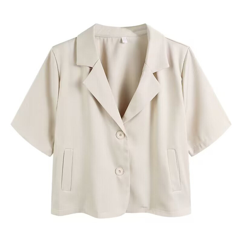 Blazers de manga corta de poliéster para mujer, chaqueta de un solo pecho, Color sólido, moda de verano, nuevo y elegante