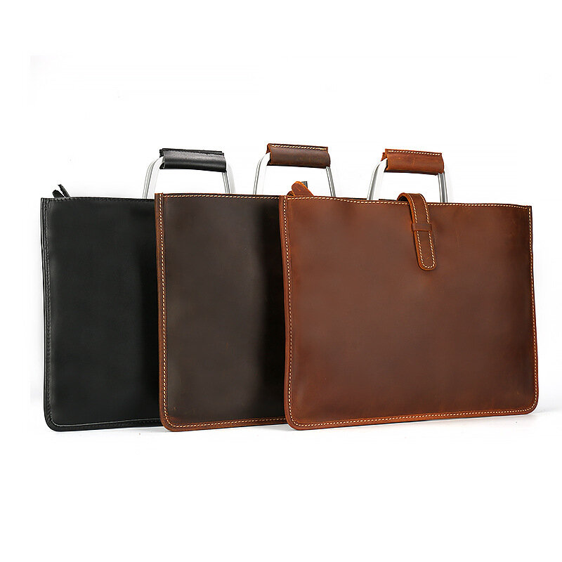Briefcase Bag For Men Crazy Horse Genuine Cowhide Leather Executive Laptop Handbag Shoulder Business Male Messenger Square Bag