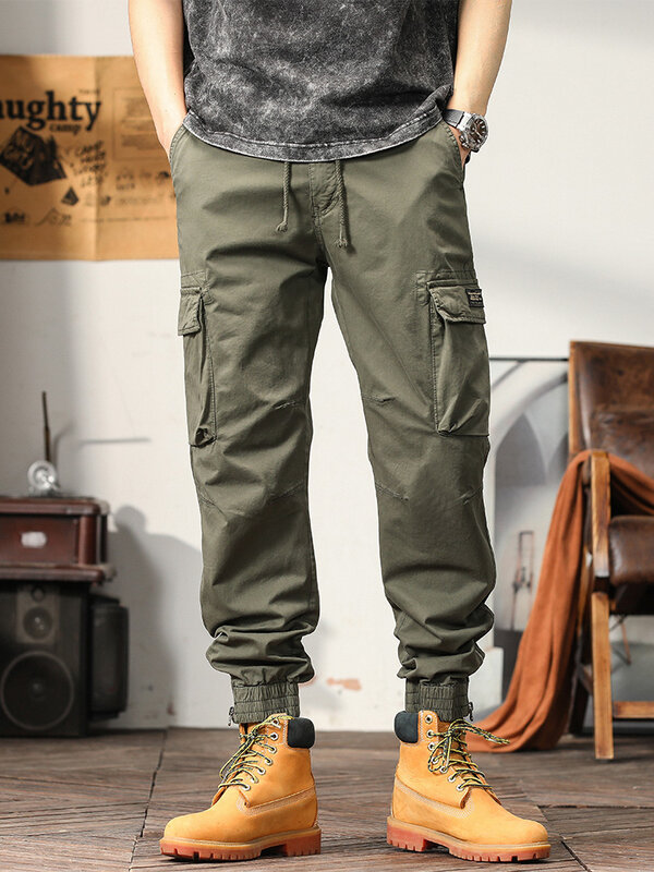 2023 New Summer Cargo Pants Men Breathable Cotton Multi-Pockets Ankle Zipper Slim Casual Pants Male Work Wear Thin Trousers