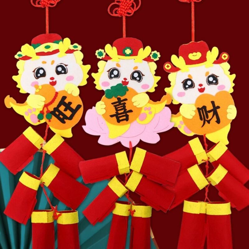 Estilo chinês marrom dragão padrão pingente com corda pendurada, decoração do festival da primavera, artesanato brinquedo DIY
