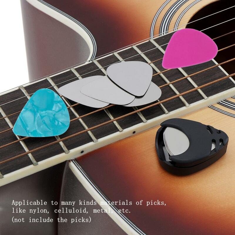 Soporte para púas de guitarra, palo de plástico negro para guitarras acústicas/bajo/Ukelele con parte trasera adhesiva, colocación conveniente de púas