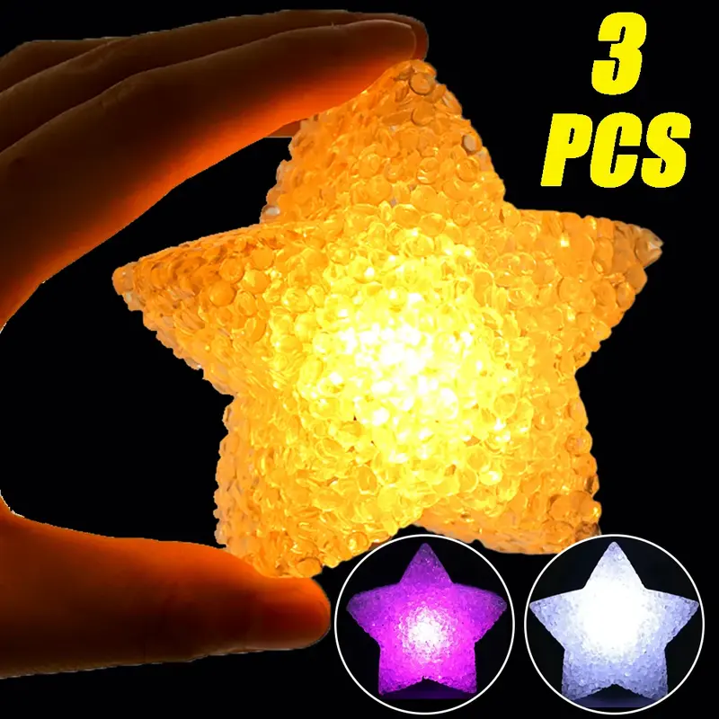Battery Powered Glowing Star Night Light, Handheld Table Lamp, Kids Gifts Brinquedos, Xmas e New Year Party Decoration Supplies, 3 Pcs, 1Pc