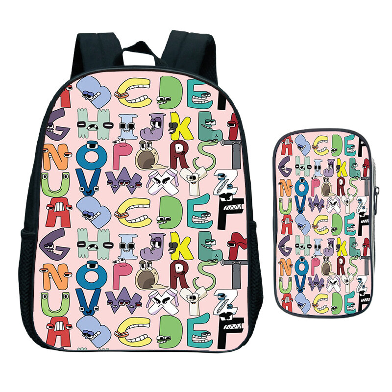 Tas punggung pena alfabet Game, tas punggung anak TK, tas sekolah motif huruf lucu, tas punggung prasekolah anak laki-laki perempuan 2 potong