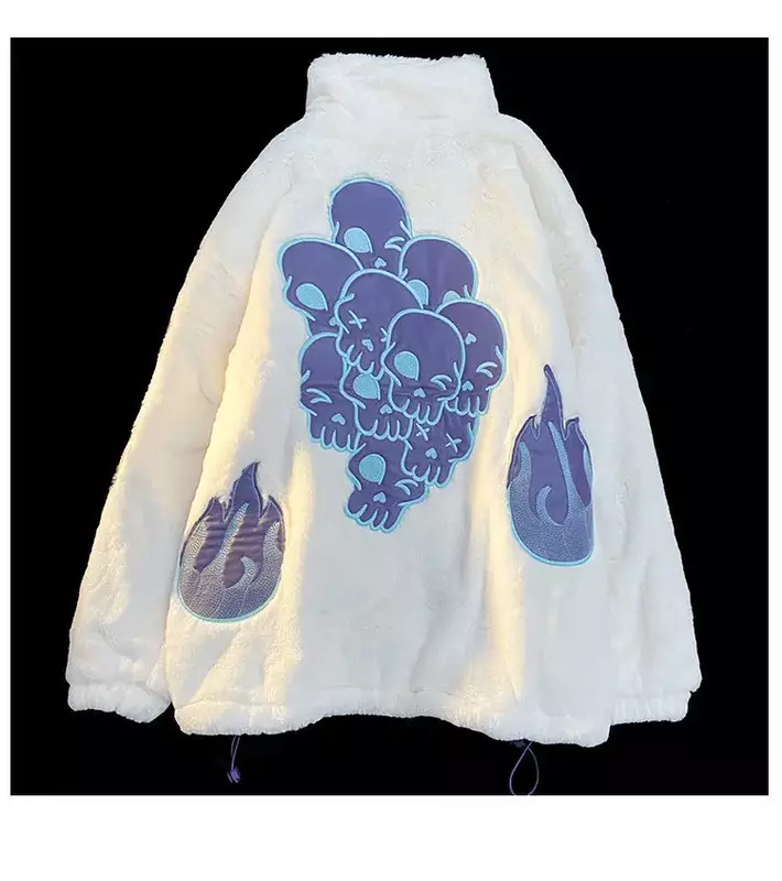 Chaqueta peluda holgada con letras bordadas para mujer, chaqueta con cremallera de piel de conejo de imitación, ropa de tendencia, invierno, 2023
