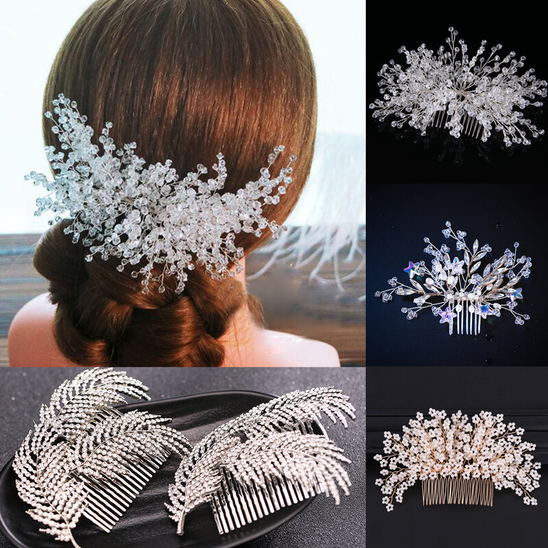 Srebrny kolor perłowy kryształ ślubne włosy grzebienie akcesoria do włosów dla kwiat ślubny kobiety ozdoby włosy ślubne biżuteria
