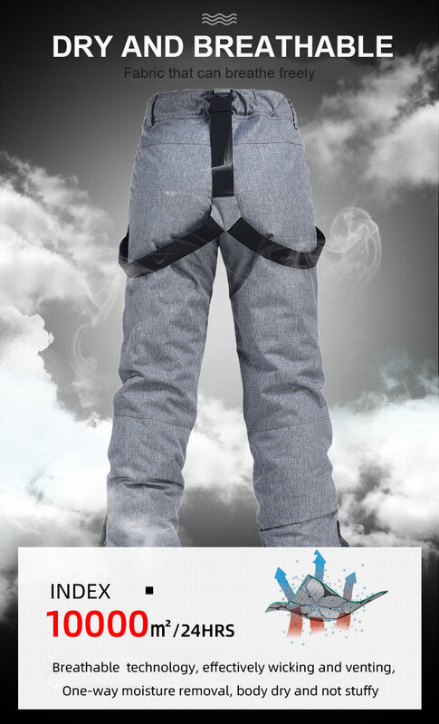 Мужские и женские лыжные штаны, ветронепроницаемые и водонепроницаемые Утепленные зимние штаны, уличные спортивные брюки унисекс с дышащими ремешками для сноуборда