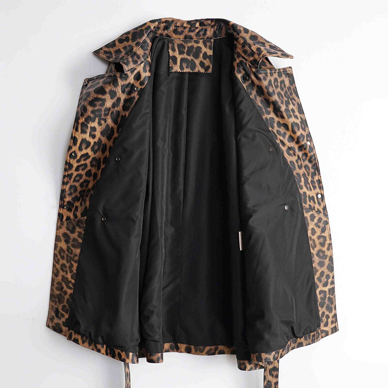 Primavera autunno nuovo Trench lungo in vera pelle moda femminile cappotto con stampa leopardata Lady cappotto in vera pelle di pecora