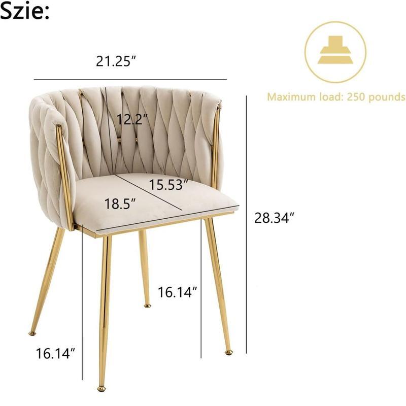 Aksamitny krzesła do jadalni zestaw 2, tkane krzesła do jadalni tapicerowane z złoty Metal nogami, Mn
