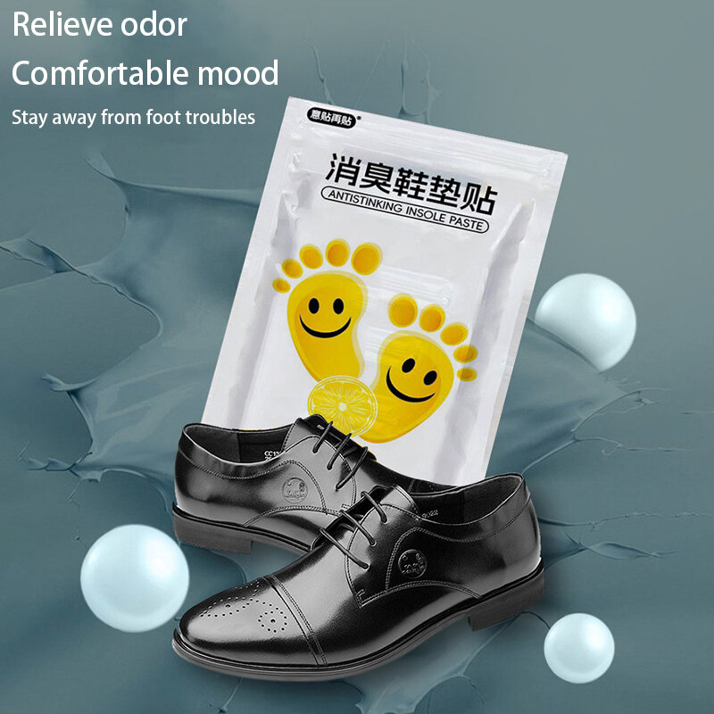 Plantilla desodorante para zapatos deportivos, pasta desodorante para evitar el olor de los pies, pasta fresca de limón, 10 unids/lote por bolsa