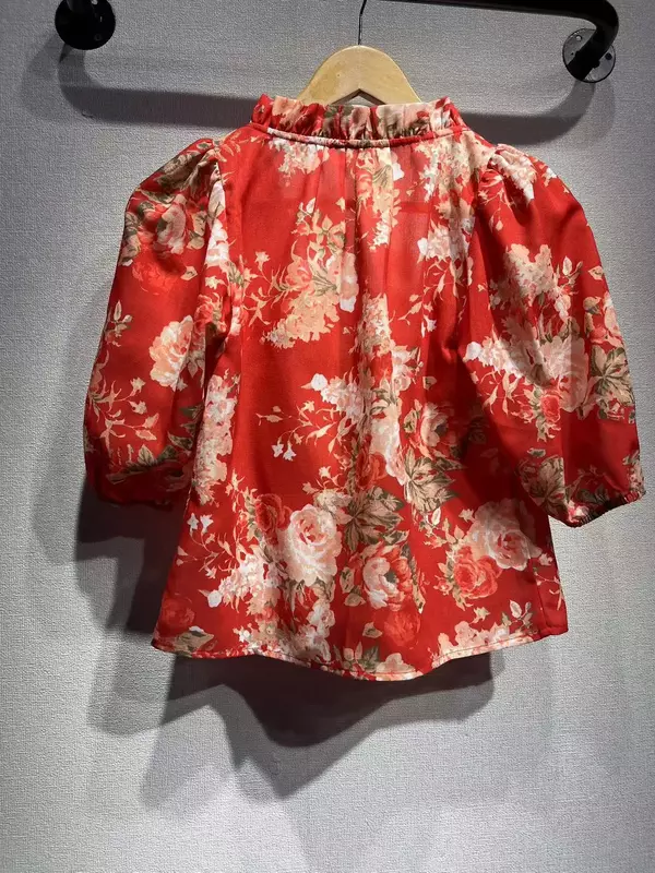 Blusa de manga abullonada con volantes para mujer, camisa de primavera y verano, 2024