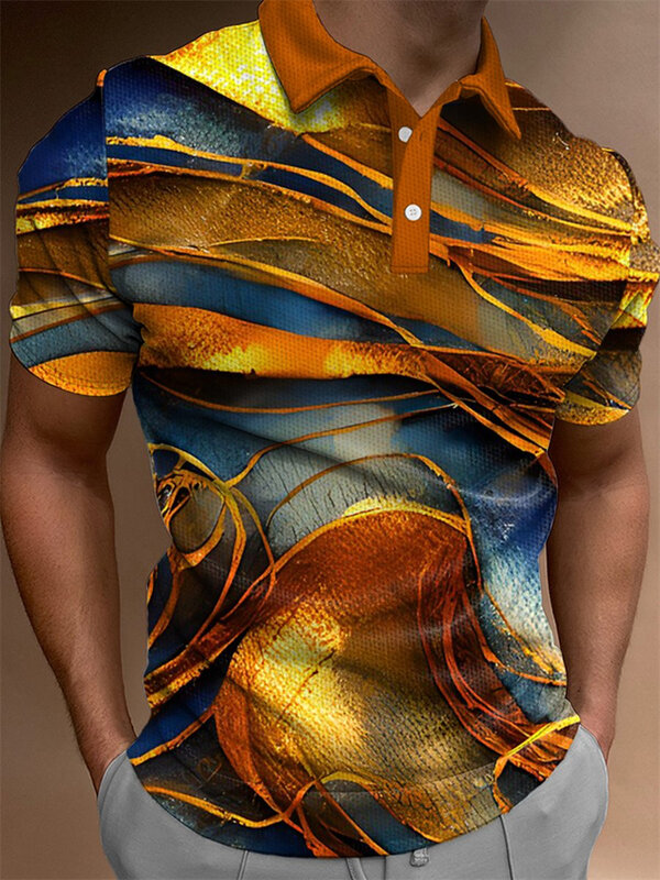 Мужская летняя рубашка-поло с коротким рукавом и 3D-принтом