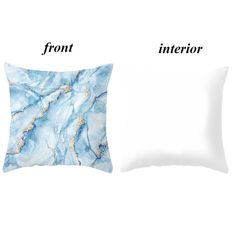 Juste de coussin géométrique en polyester pour canapé, taie d'oreiller décorative, bleu lac, marbre, 45x45cm
