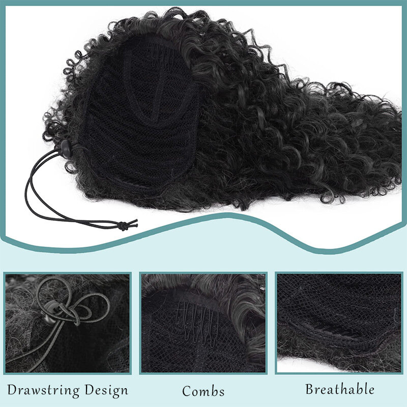 Sylhair-Extensión de cola de caballo rizada con cordón para mujer africana, piezas de cabello rizado Afro, sintético, resistente al calor