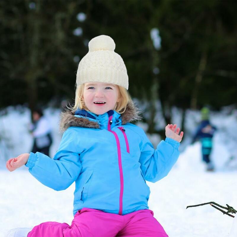 ニットビーニーハットスカーフと女の子用手袋セット、裏地付き、厚く、暖かい、居心地の良い、子供、ぬいぐるみボール、冬