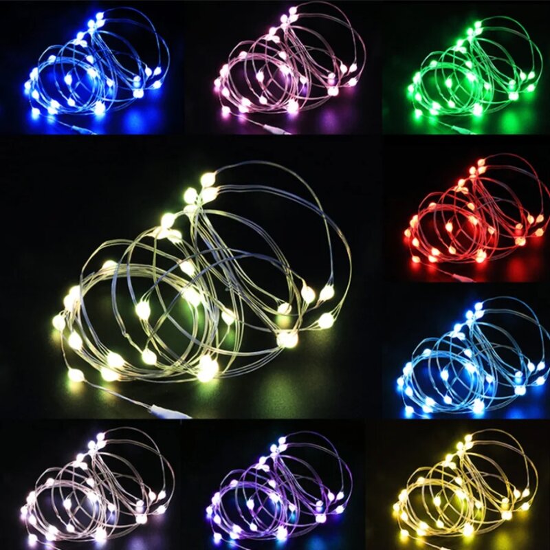 Guirnalda de luces LED USB, luces de hadas impermeables, alambre plateado, decoración de fiesta de vacaciones, boda, Navidad, 1 M, 2 M, 3 M, 5M