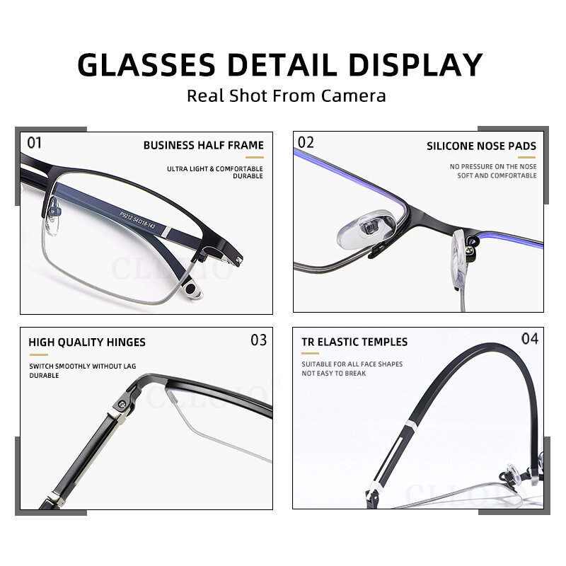 CLLOIO-Óculos de leitura fotocromáticos para homens e mulheres, multifocais progressivos, bloqueio anti-luz azul, armações de óculos com prescrição de miopia