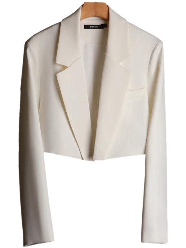 LANMREM-Blazer curto feminino com mangas, gola entalhada, cor sólida, moda senhora do escritório, casaco chique, outono, novo, 2DA5511, 2024