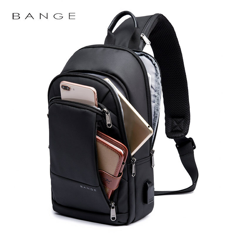 BANGE-Bolso cruzado multifunción para hombre, bolsa de hombro impermeable con puerto de carga USB, para negocios