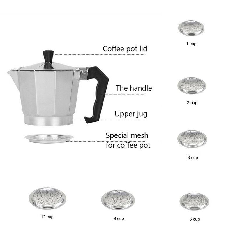 Junta de filtro para espresso potes, Peças sobressalentes, Acessórios para Moka, Acessórios para café, 1, 2, 3, 6, 9, 12 copos