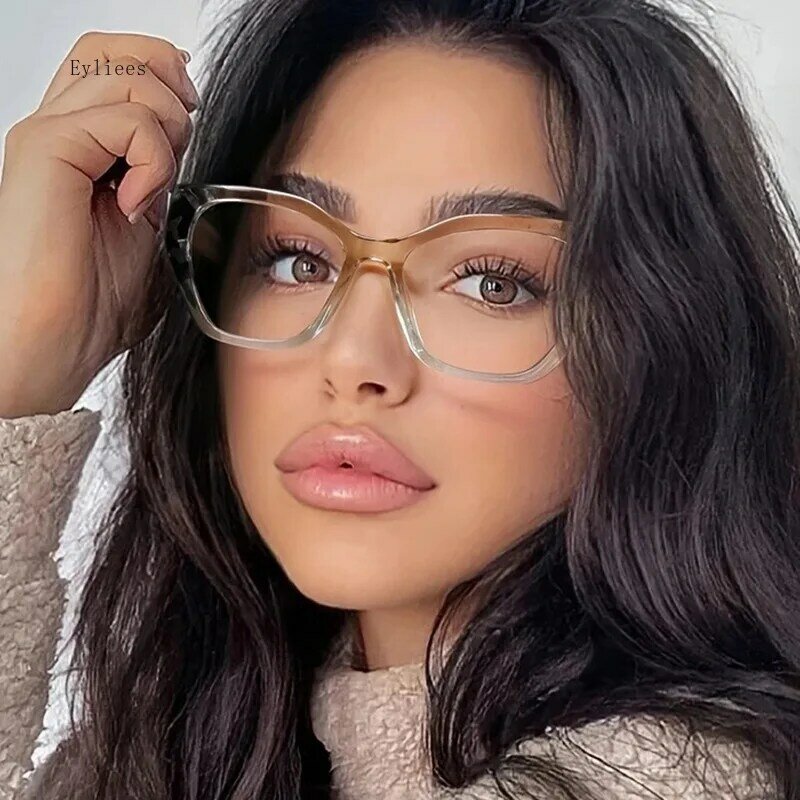 2024 New in Cat's Eye Plain Glasses Frame Women's Fashion PC Eyewear Frame Flat Glasses Luxury Anti Blue Light Optical Glasses
