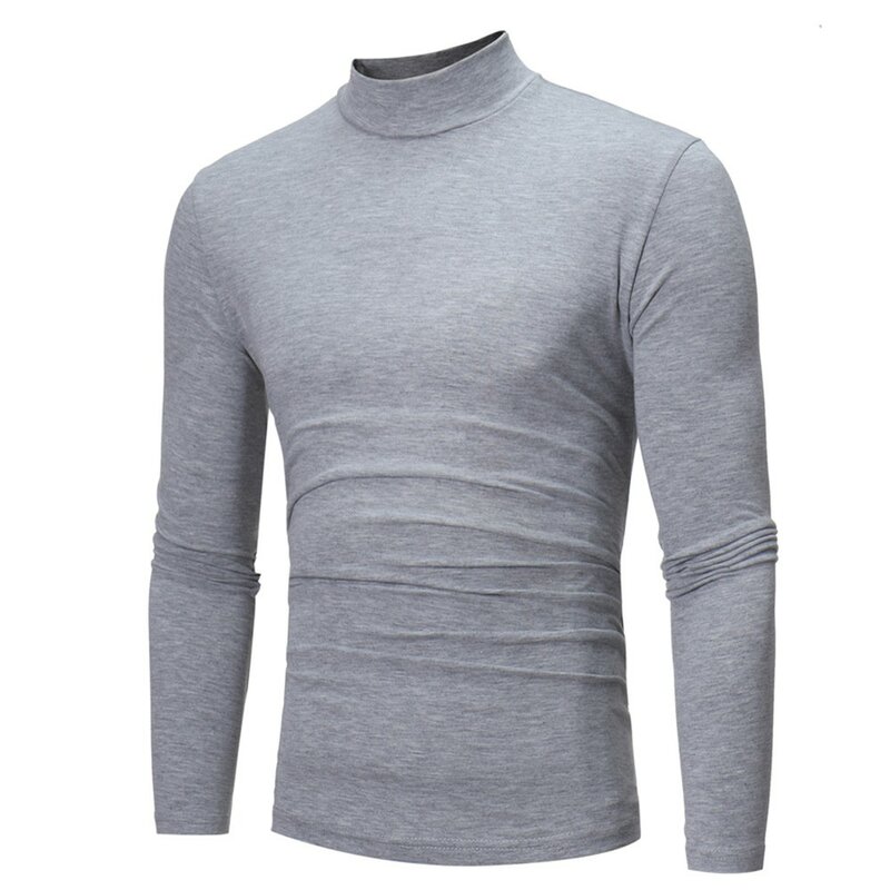Camiseta básica de cuello simulado para hombre, ropa interior de Color sólido, manga larga, Jersey ajustado, ropa