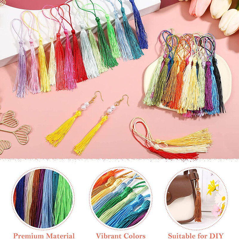 100Pcs Bookmark Borlas 13cm Handmade Silky Tassel Soft Craft Mini Borlas com Loops para Jóias Fazendo Acessórios Artesanato DIY