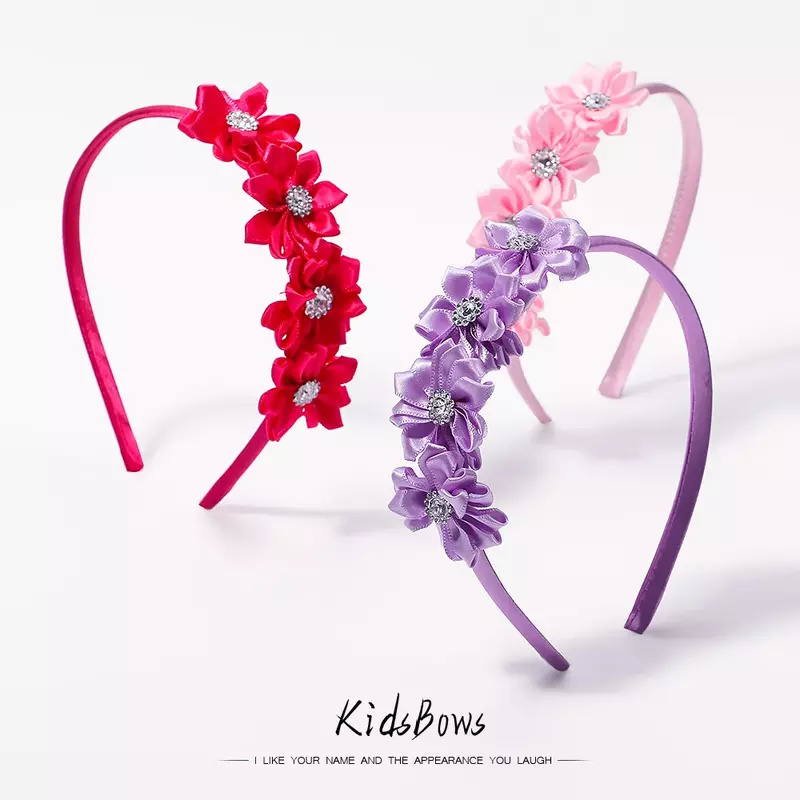 Diadema de flores de satén con circonita para niña, accesorios para el cabello, diadema para niña, diadema para bebé, 1 unidad