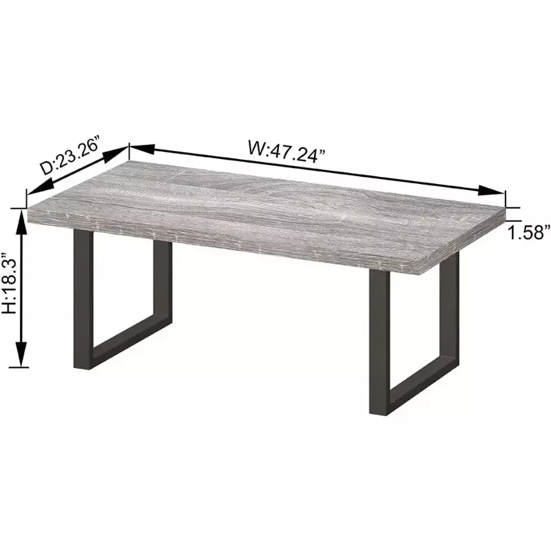 Tavolini da caffè rustici moderni semplici in legno e metallo per mobili da soggiorno in rovere grigio chiaro da 47 pollici