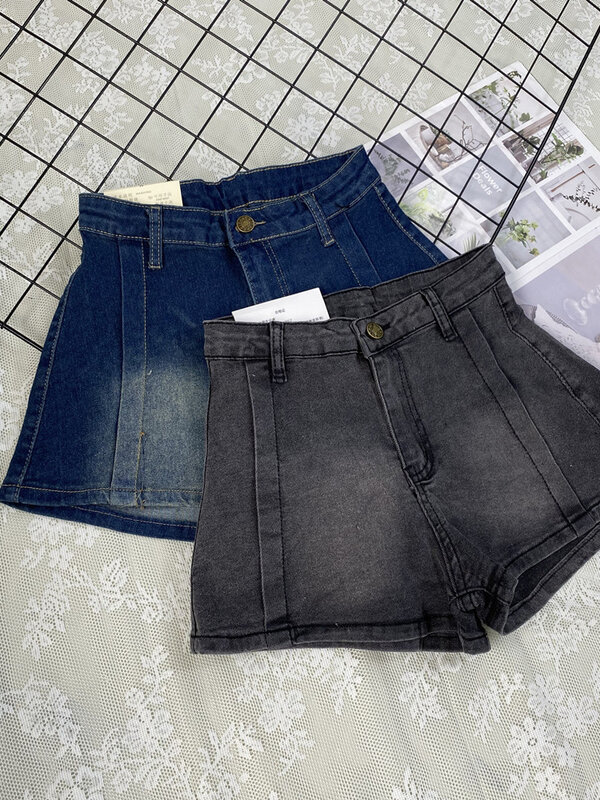 Short en jean gothique noir pour femme, streetwear taille haute pour femme, short en jean bleu, mode décontractée, Harajuku coréen, Y2k, été 2023