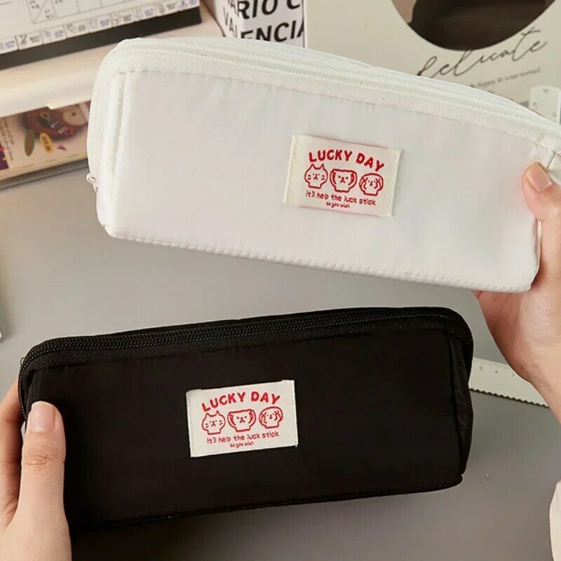 1 Piece Simplicity Pencil Case for Student Black White Color Korean Fashion Pencil Bag Canvas Durable High Capacity Storage Bag
